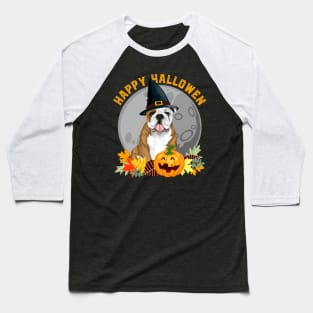 Happy Halloween Bulldog and Pumpkin Baseball T-Shirt